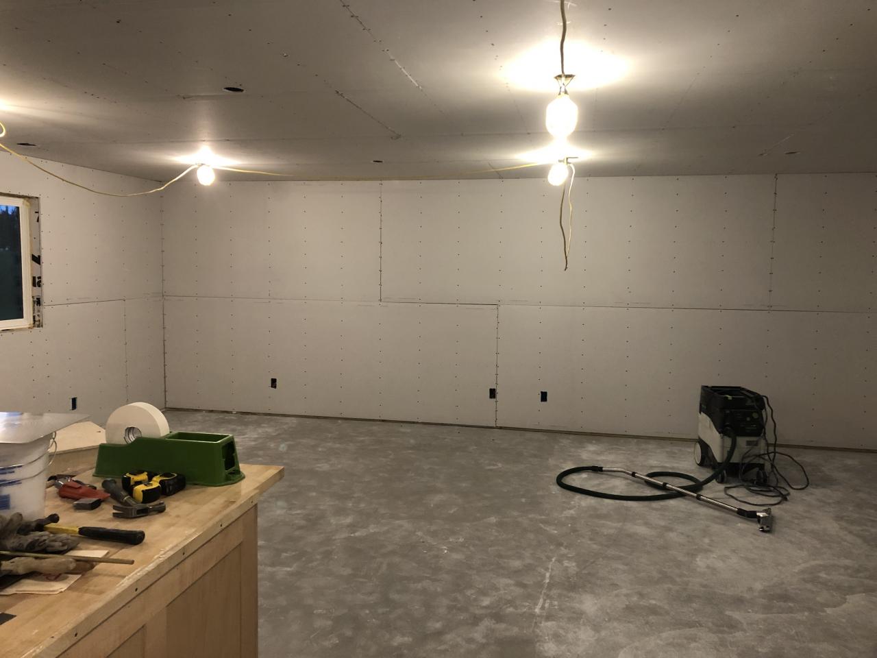 New shop drywall complete and ready for taping.