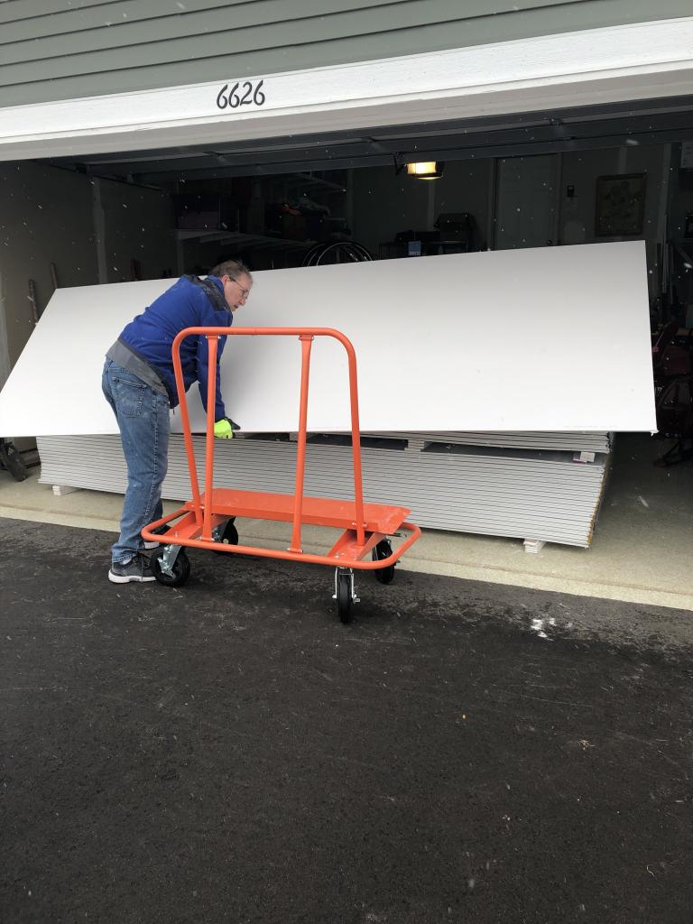 Lower drywall to the cart