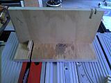 Box Joint Jig on the Table Saw. The spacer was a slice of the 3/4" Plywood sheet.